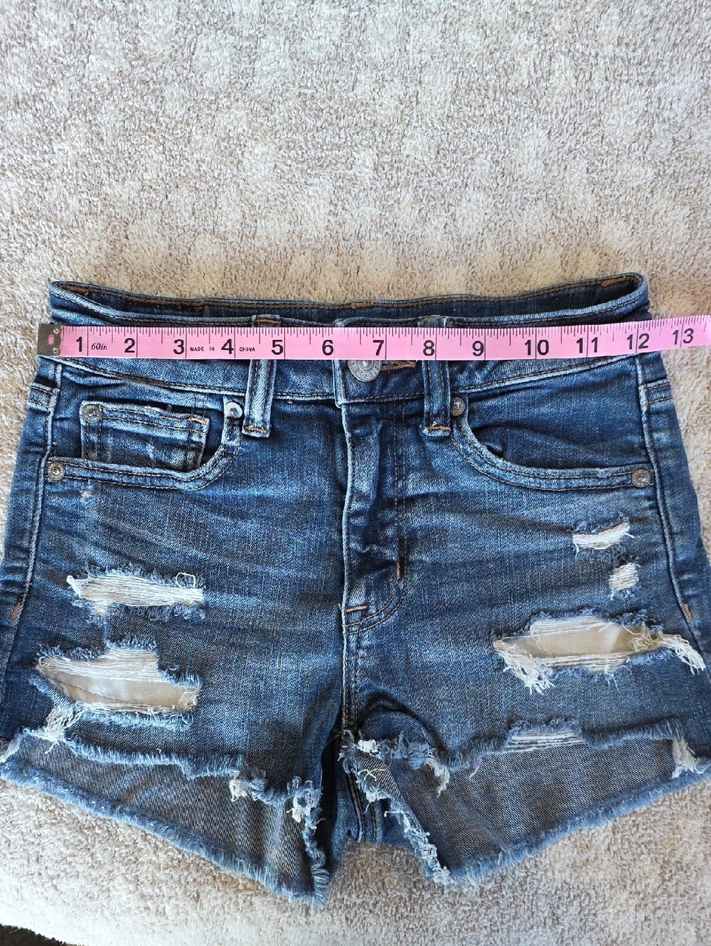 American Eagle Outfitters Blue Distressed High-Rise Jean Shorts - Picture 9 of 9
